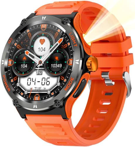 findtime Smartwatch Kompass Militär Uhr, Robust Smart Watch mit LED Taschenlampe Telefonfunktion 24H Herzfrequenz Outdoor Fitnessuhr für Android iOS