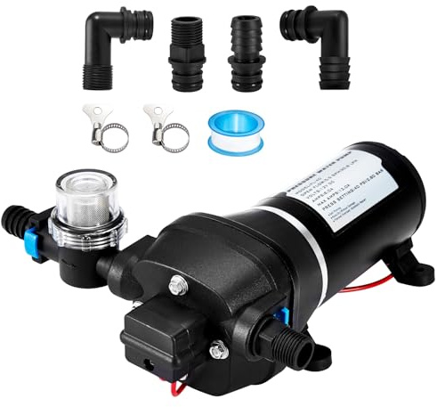 Pindex 12V Self Priming Diaphragm Water Pump with Pressure Switch for Campervan, Automatic Boat Water Pressure Pump with Bypass 40 PSI 2.8 Bar 20.8 L/min for RV Marine Yacht