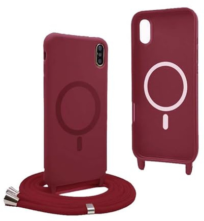 YFSYLL Handykette Hülle für iPhone XS/X mit Band,Magnetische Silikon Handyhülle Kompatibel mit MagSafe,Handyhülle für zum Umhängen Einstellbar und Abnehmbar - Rot