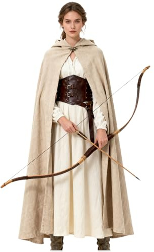 keland Capa medieval de lino Renaissance con capucha para mujer, hombre, Halloween, cosplay (caqui)