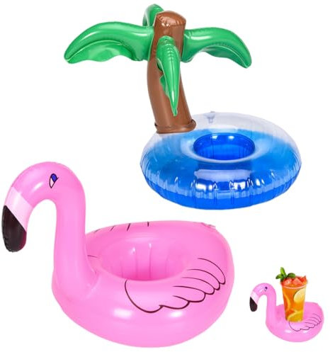 NHQZ 2 Pezzi, Portabicchieri Gonfiabili, Flamingo, Palma da Cocco Portabevande Galleggiante Per Bottiglia Di Birra, Calice Di Champagne, Lattine, Mini Portabirra Galleggiante, Fenicottero Gonfiabile