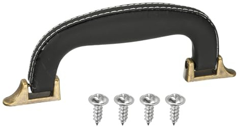 sourcing map PU Leather Luggage Handle, 0.9 Hole Distance Vintage U-shape Replacement Strap Handle for Travel Handbag Guitar Musical Box Gift Boxes, Black/Bronze