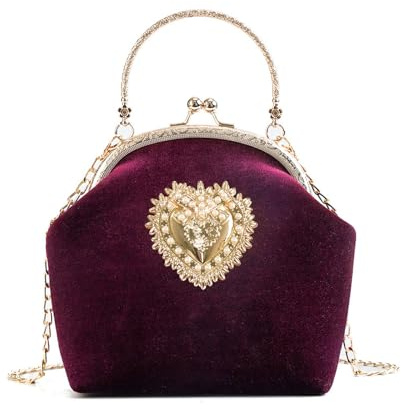 CRFASIBE Pochette de Soirée Femme en Velours, Sac à Main Élégant avec Fermoir Kiss Lock et Chaîne Dorée, Idéal pour Mariage, Cérémonie ou Gala (Rouge)