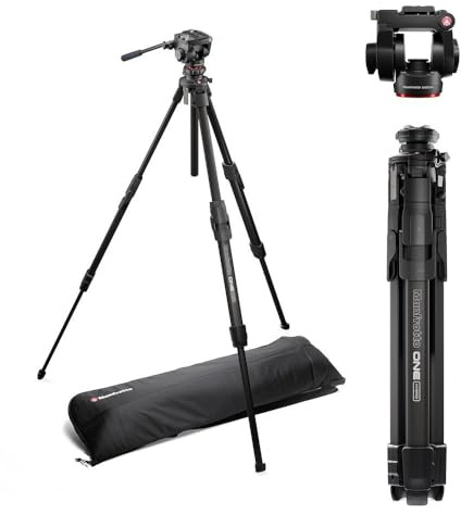Manfrotto 500X Fluid Videokopf mit ONE Hybrid Aluminium Stativ – Foto & Video Stativ Kit, 5kg Traglast, Nivelliersäule, 90° Horizontale Säule, Schnellwechsel-System, für DSLR & spiegellose Kameras