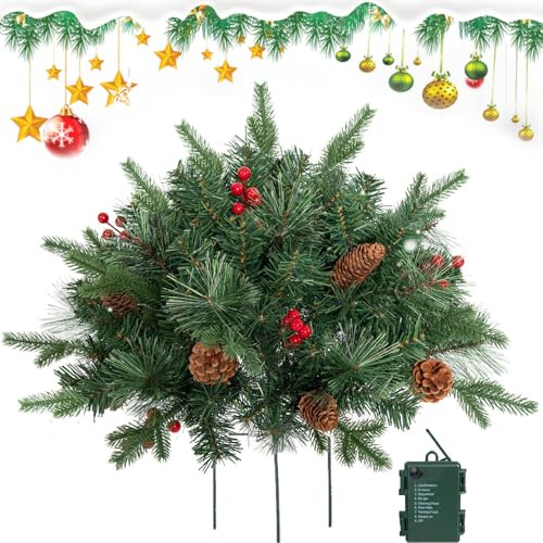 Upliftjoys - Relleno de urna artificial preiluminado para árbol de Navidad, arbustos preiluminados de Navidad, árboles artificiales iluminados con estaca de trípode, para porche, patio, jardín