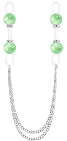 Niaspi Double Crystal Bead Non Piercing Nipple Rings Chains Tassel Dangle with Ball Beads Bra Chest Chains Noose Fake Nipple Ring Body Jewelry for Women Clothing Accessories (Green)