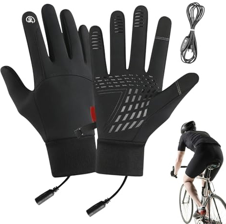 Generisch Guanti riscaldanti da uomo, riscaldabili, con ricarica USB, antivento, impermeabili, caldi, antiscivolo, touchscreen, per moto invernale, attività all'aperto al freddo