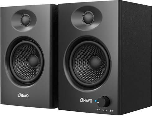 OHAYO 60W Enceintes Bibliothèques Bluetooth 5.3 avec Entrées Multiples (USB/RCA/AUX) – Enceintes HiFi Stéréo 2.0 pour Gaming, Musique, Mix DJ et Platine Vinyle. Paire