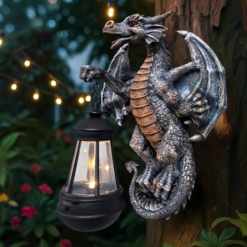 niwhydi Dragon Tree Hugger with Solar Lantern 10.4 Inch Dragon Lamp Decor Statue Garden Yard Outdoor Outside Thoughtful Gifts for Women Mom Grandma
