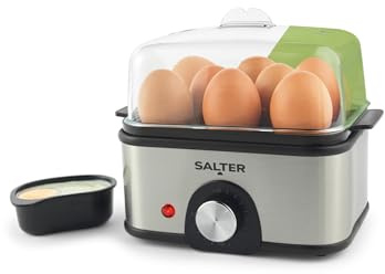 Salter Cocedor Eléctrico Multifunción para Huevos – Cocina hasta 8 huevos duros, pasados o escalfados, incluye vaso medidor, rejilla extraíble y 2 bandejas para escalfar, 500 W