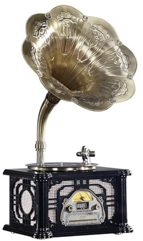 Vintage Gramophone Vinyl Record Player With Built-in USB FM Radio With Bluetooth, Stereo Speakers, Remote Control - Ideal Home Entertainment Gift For Living Room Decor(Black)