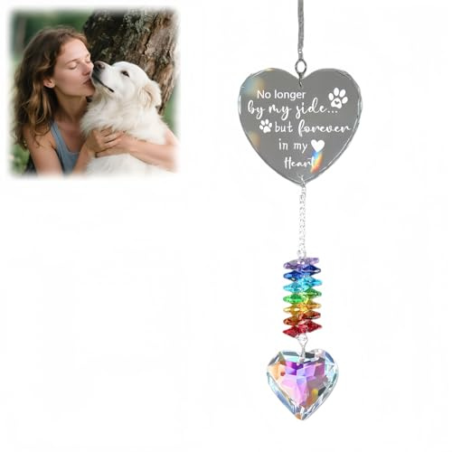 Dog Memorial Gifts for Loss of Dog,Pet Memorial Suncatcher,Personalized Rainbow Bridge Pendant,Dogs Crystal Suncatcher Sun Catchers for Windows with Heart Prism Paw Pattern,Pet Loss Sympathy Gift