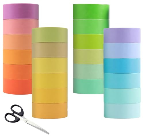 SPOKKI 24 Rollen Washi Tape Set Dekorative Washi Tape Kinder Beschreibbar Klebeband Bunt Regenbogen Masking Tape für Heimwerker, Dekoratives Handwerk, Geschenkverpackung, Scrapbook
