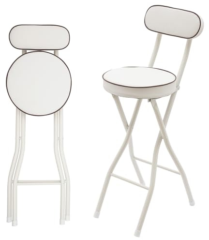 TONFEION Set di 2 sgabelli da bar pieghevoli, altezza seduta 65 cm, sgabello rotondo e imbottito fino a 125 kg (bianco)