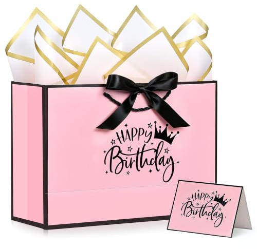 BBLIKE 32 * 22 * 11cm Sacs Cadeaux Pour Anniversaire Avec Carte*1+Papier*2 | Pochette Cadeau Avec Ruban D'Arc Pour Adapté À Toutes Fêtes D’anniversaire Quel Que Soit L’âge, Emballage Cadeau Fête