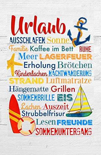 Schatzmix Blechschild Spruch Urlaub beiges Metallschild 20x30cm Wanddeko tin Sign
