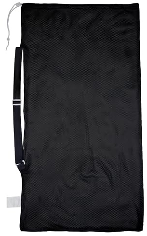 Champion Sports Borsa per attrezzatura sportiva in rete con tracolla, nera, 61 x 122 cm, borsa multiuso in nylon con coulisse con chiusura e targhetta identificativa, per palloni, attrezzatura da