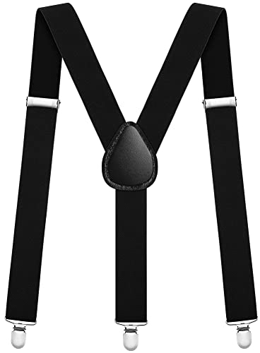 Aomig Bretelles pour hommes, Bretelles Homme Larges Réglable 3 Clips, Bretelles Extra Larges en X pour Hommes avec Pinces Noires et Tissu Épais - 3.5 cm