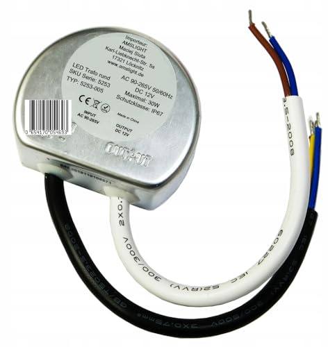 LED Trafo IP67 rund Rundnetzteil 12V/DC Treiber 30W Wasserfest IP67 Unterputzdose 12V