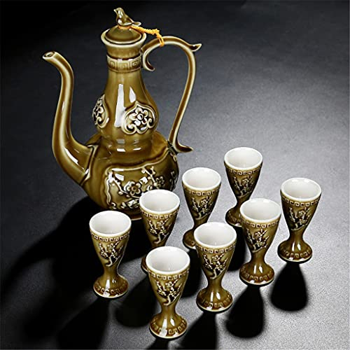 Dispensador de vino de regalo, copa de vino blanco, celadón, garrafa de juego de vino de cerámica, taza antigua, copa de vino trípode (A)