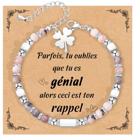 CheersLife Cadeau pour Femme Bracelet Pierres Naturelles Femme Trefle Idee Original Cadeau Ado Fille Cadeaux Noel Femme Cadeaux Anniversaire Bracelet Cadeau pour Maitresse Sœur Amie Maman