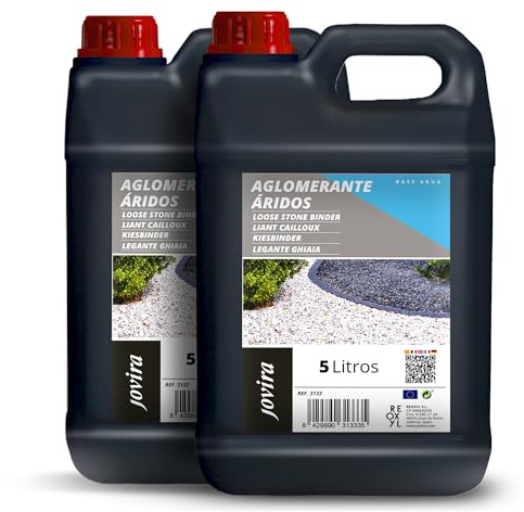 JOVIRA PINTURAS Liant Gravier et Cailloux – 2 x 5 L – Résine extérieure pour le compactage et la fixation des agrégats (graviers, cailloux et pierres) (2x5 Litres, Incolore)