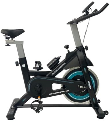 BEHUMAX - Ciclo Indoor Sprint 2000, Volante de inercia de 10 Kg, Resistencia Manual, Monitor LCD, Soporte de Dispositivos, Botella, Porta Botellas, Sillin y manillar ajustable