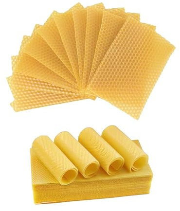 Editbar 20 velas de cera de abejas, 20 x 15 cm, placas de cera de abejas para velas, (amarillo), velas de cera de abejas, productos naturales, haz tus propias velas, para hacer velas, manualidades,
