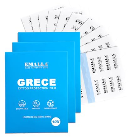 EMALLA GRECE 30 Stück Matte Second Skin Tattoo Folie Heilung 15cm x 10cm Tattoo Folie Wasserfest Film Pflaster Schutzfolie Wundverband