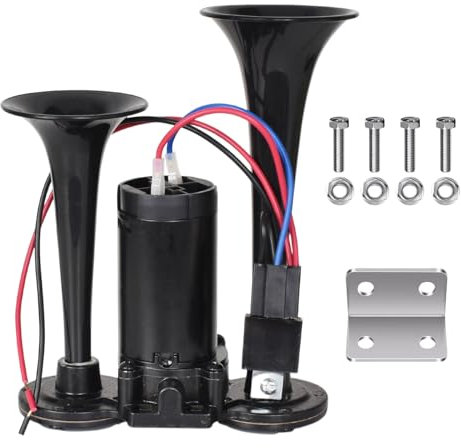 Colexy Air Horn 12V, 150DB Super Loud Sound Dual Trumpet Universal Car Air Horn with Compressor for Cars, Trucks, Motorcycles, Boats, Trains and More (Black)