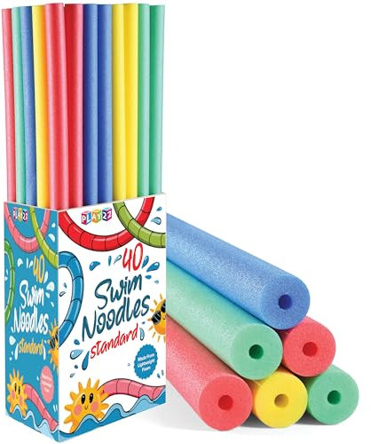 Play22 40 Pack Pool Noodles Foam - 4 Colors Extra Dense Foam Bulk Swim Noodles for Pool, Lake & Float Training - Durable Water & Exercise Tubes, Multi-Use, Craft Projects, Pipe Insulation