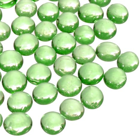 QUARKZMAN Perle di Vetro, 100pcs Gemme Piatte in Vetro Verde 1.1lbs (0.47-0.55) Biglie di Vetro Ciottoli per Riempitivo Vasi Decorazione Acquari Artigianato Fai-da-Te