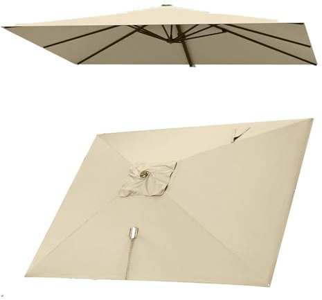 TAZYYZUU Telo di Ricambio for ombrellone Rettangolare da 10' x 13', con 8 Stecche, Parte Superiore decentrata, Tessuto di Ricambio for ombrellone da Giardino a sbalzo Anti-UV(Khaki)