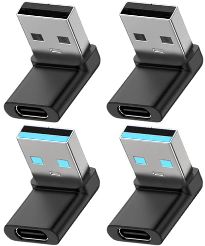 HAAMNING7 Winkeladapter USB-A auf USB-C, 90-Grad-Konverter von USB-A-Stecker auf USB-C-Buchse für iPhone 12, 13, 14 Pro, für Galaxy S23, S22, S21, für MacBook (4er-Pack)