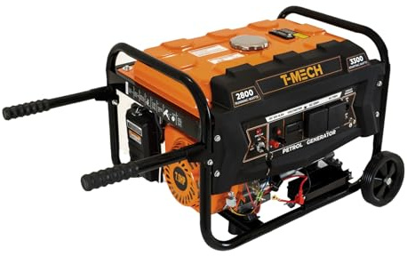 Portable Petrol Generator 3300W 7HP 4 Stroke 210cc Electric Start Generator 230V AC 12V DC Emergency Power Generator with Wheels, Digital Display, Practical Tool Kit & Precise Fuel Funnel Bundle