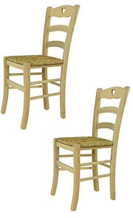 t m c s Tommychairs - 2er Set Stühle Cuore für Küche und Esszimmer, robuste Struktur aus poliertem Buchenholz, unbehandelt und 100% natürlich, Sitzfläche aus echtem Stroh