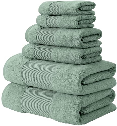Modern Threads - Air Cloud 6-Piece 100% Zero-Twist Cotton Towel Set - Bath Towels, Hand Towels, & Washcloths - Super Absorbent & Quick Dry - 500 GSM - Soft & Plush, Eucalyptus
