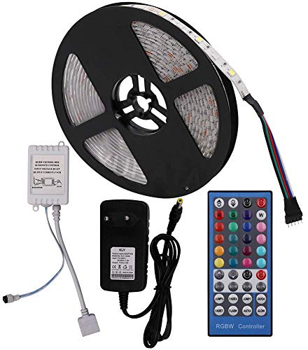 XUNATA 12V Tiras LED RGBW, 5m IP21 No Impermeable, 5050 SMD 300 LEDs Para TV Tira de Luces LED Kit Completo con Control Remoto de 40 teclas (RGB + Blanco)