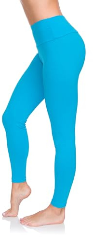 SOFTSAIL Leggings i bomull med hög midja för kvinnor, full längd, magkontroll, sport, gym, yoga, fitness, stretchiga byxor, enfärgade, slimmande, plusstorlekar, LWP, Turkos, 34 SE