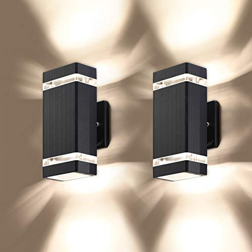 LMP 2 Pack LED Square Up and Down Lights Outdoor Wall Light，Body in Aluminum Waterproof Outdoor Wall Lamps，3000k 5W with Certificate ETL