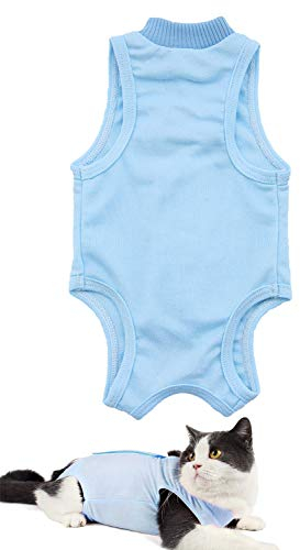 AEITPET Recovery Suit Katze, Haustiere Schutz Kleidung Wiederherstellung Anzug Weste, Verhindern Lecken Nach der Operation Tragen Weaning und Warmhalte Recovery Tuch Anzug für Katzen Hunde (S, Blau)