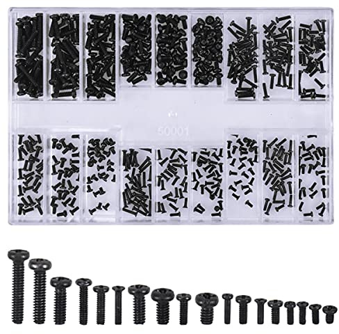 Schrauben Set, 500 Stück M1.2 M1.4 M2 Computerschrauben Laptop Mikroschraube Set mit Aufbewahrung Box für Universal Laptop PC Computer Brillengestell Armbanduhr Reparatur Zubehör, Schwarz