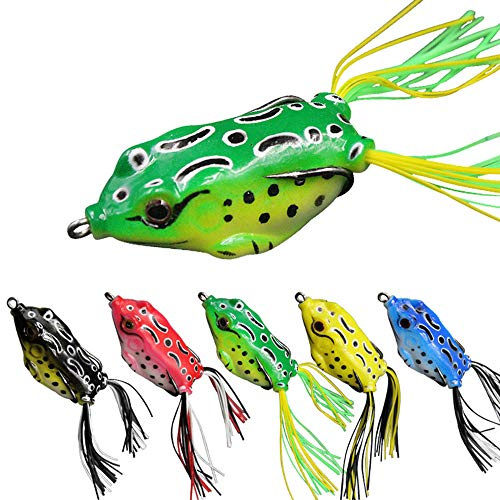 senvenelec Ytbete, groda, spinnbete, mjuka fiskedrag med 3D-ögon, mjuk groda med krokar, 5 stycken