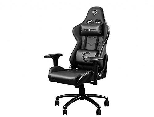 MSI MAG CH120 I Gaming Stuhl Gaming Chair - Schwarzes Kunstleder mit grauer Ziernaht, Rennsitz-Design,180° neigbar, verstellbare Nackenstütze & Lendenkissen, 4D Armlehnen - Tragfähigkeit max. 150kg