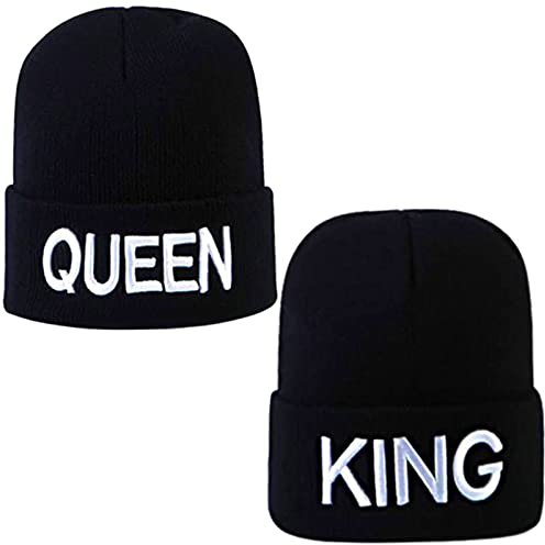 Truee 2 Tops King & Queen Strickmütze, Strickmützen King and Queen, Papa Hip Hop Pop Sports Damenhüte, Paar atmungsaktive Hip-Hop Mütze, Warm Beanie (Schwarz)