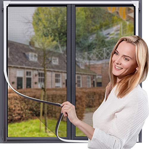 Magnetic Window Screen,UtauHom Fly Screen for Windows Max Size 120 x 130cm，Fiberglass Mesh Easy Installation Prevents Insects/Flies/Mosquitoes from Entering The Room（White Frame with Grey Net）