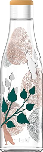 Sigg Metis Sumatra Birds Glass Water Bottle (0.6 L), Plastic-free and Leak-proof Flask, Heat-resistant and BPA Free Water Bottle, Cooperation with One Tree Planted