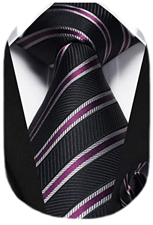 HISDERN Herren Krawatte Gestreifte Hochzeit Krawatte & Einstecktuch Set