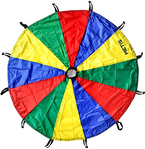 METIS Schwungtuch Kinder [1,8m - 9,1m] - Grundschule Kinderspiele | Schwungtuch in 6 Größen erhältlich | Spielplatzgeräte | Indoor & Outdoor Spielzeuge | Tragetasche enthalten