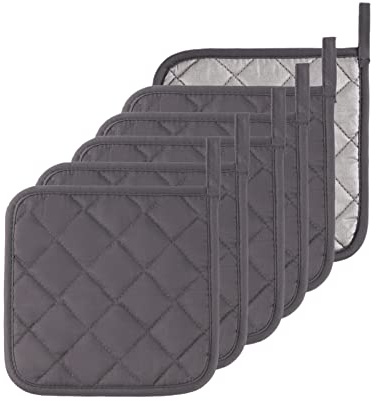 Kitchen Pot Holders Set Heat Resistant Pure Cotton Potholders Kit Trivets Large Coasters Hot Pads Terry Pot Holders for Everyday Cooking and Baking by 7 x 7 Inch Set of 6 Grey